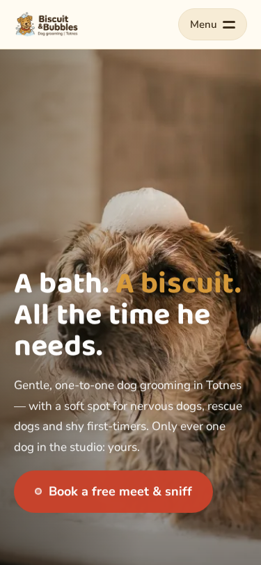 Biscuit & Bubbles home page on a phone